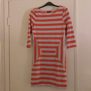Grey and red striped midi sleeve T-shirt dress by Vila.